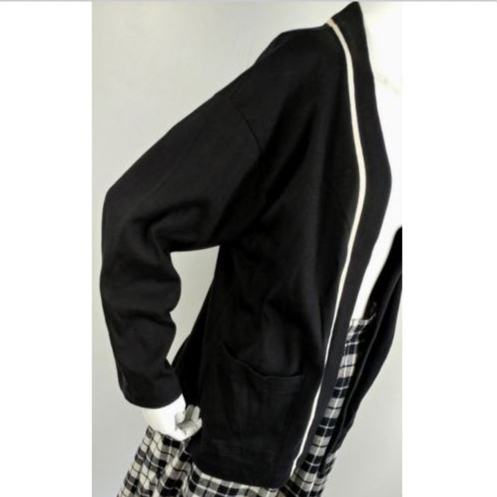 Vintage 80s Collegiate Knit Jacket Black White M - Picture 4 of 7